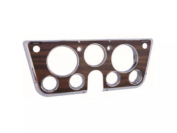 DASH BEZEL, WOOD GRAIN W/CHROME EDGES, 7 HOLE, 69-72