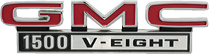 EMBLEM "GMC 1500 V-EIGHT" FENDER SIDE EMBLEM PAIR '68-'72