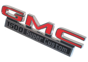 EMBLEM "GMC 1500 SUPER CUSTOM" FRONT  FENDER, PAIR,  '71-'72
