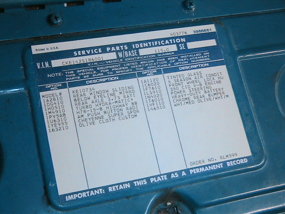DECAL, SERVICE PARTS IDENTIFICATION
