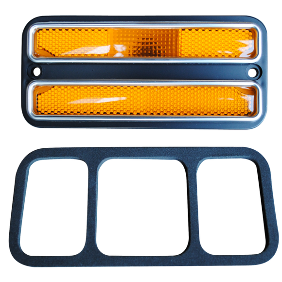 DELUXE SIDE MARKER FRONT, AMBER, W/ SS TRIM, '68-'72   0849-520